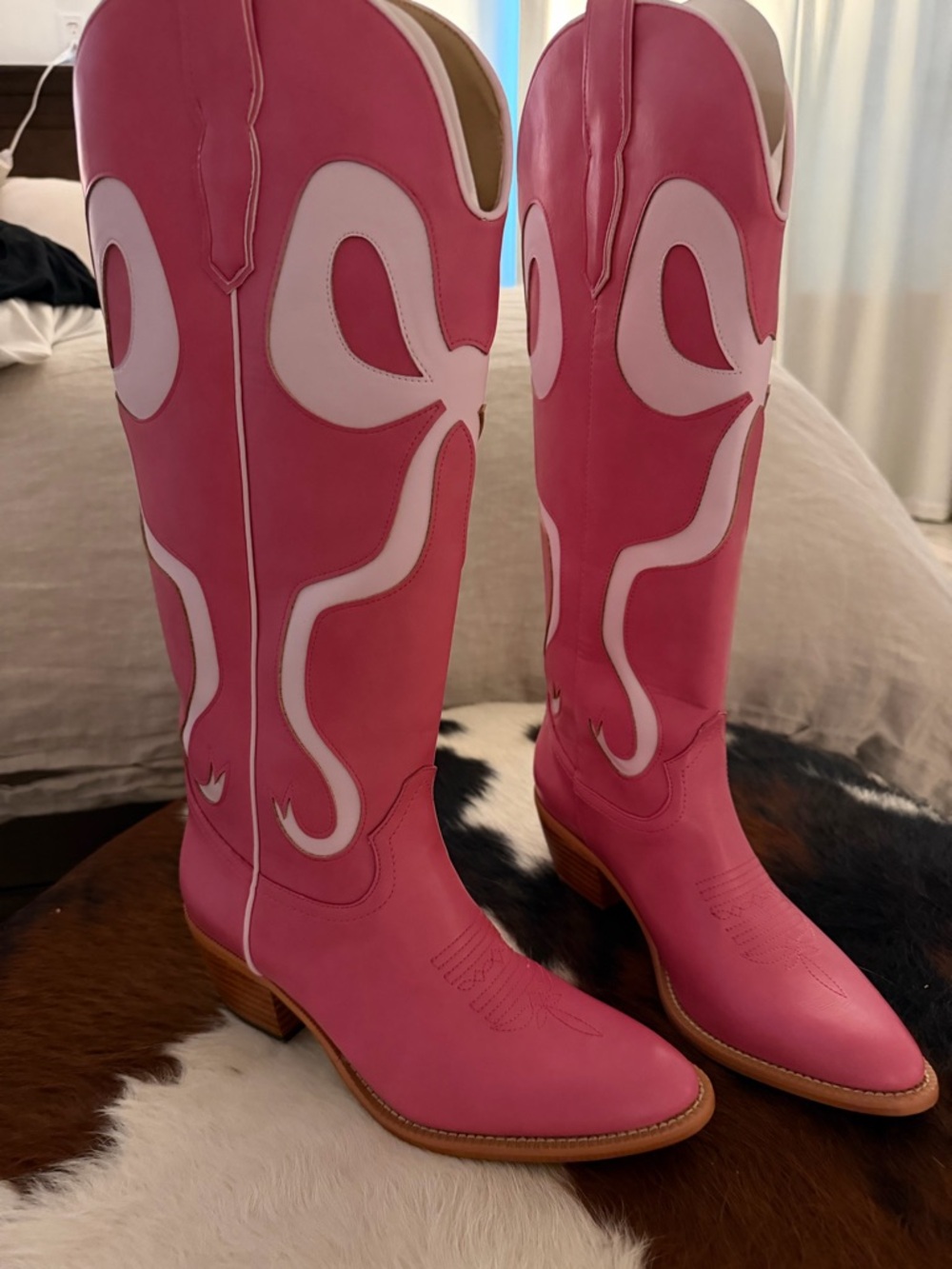 Pink Western Knee-High Leather Boots